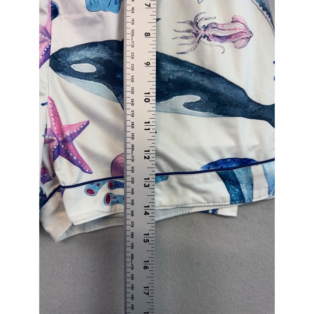 Whale Marine Life Pajama Set Short Sleeve Button Down Shorts XXL Blue White - Picture 5 of 8
